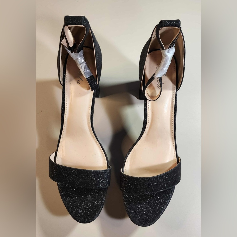 NWT Putu Women's Rhinestone Heeled Glitter Chunky Heeled Sandals Open Toe Sz 11